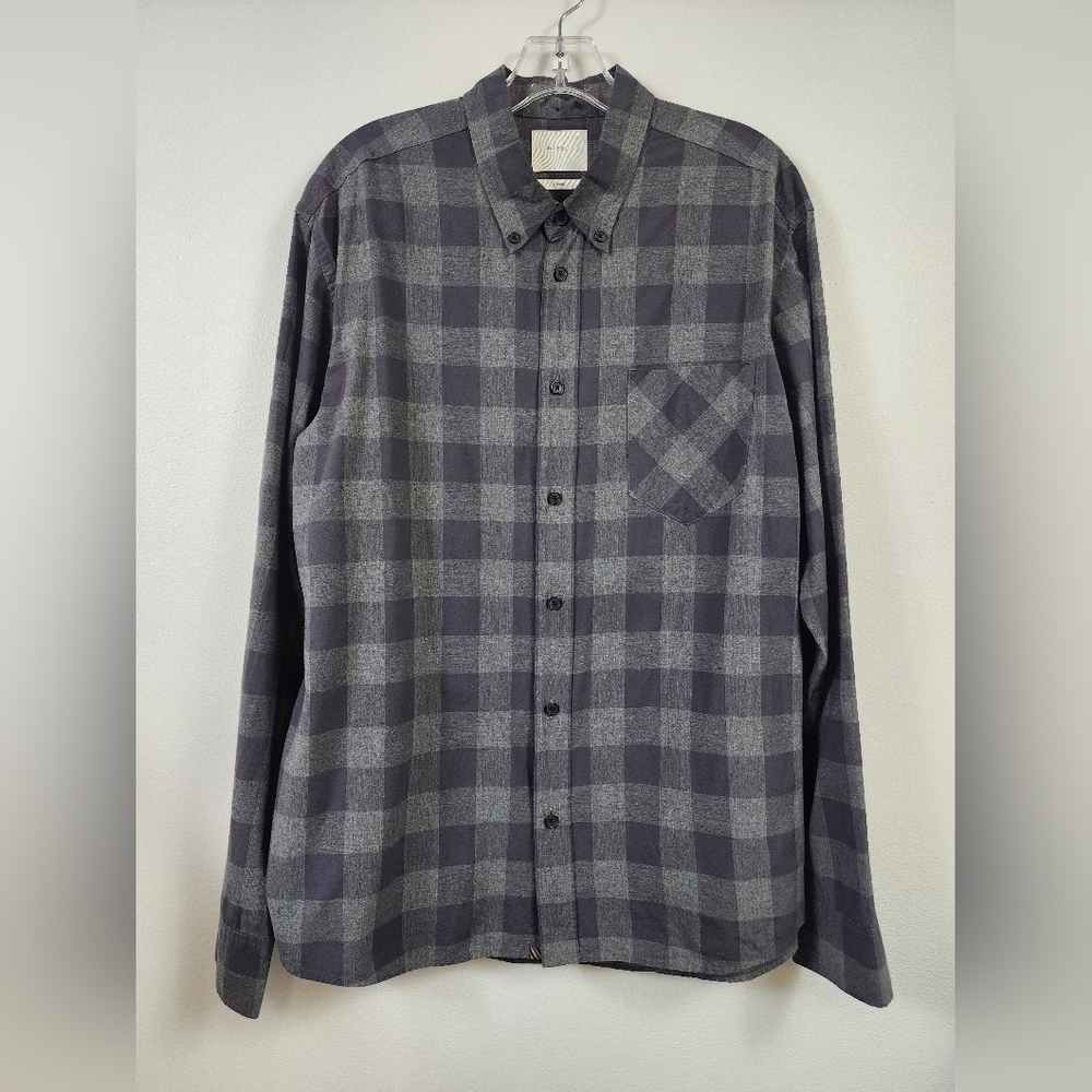 Billy Reid Men's Gray Plaid Long Sleeve Shirt Standard Button UpPocket, sz LD - Picture 9 of 16
